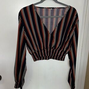 Size large striped cropped long sleeve blouse